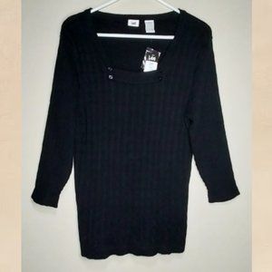 Lee Womens Large Sweater Ribbed Knit Square Neck Top Comfy Mom Work Academia NWT